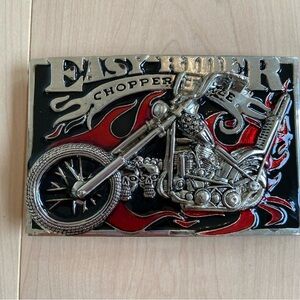 Easy Rider Chopper buckle belt silver red black solid biker rectangle fire flame
